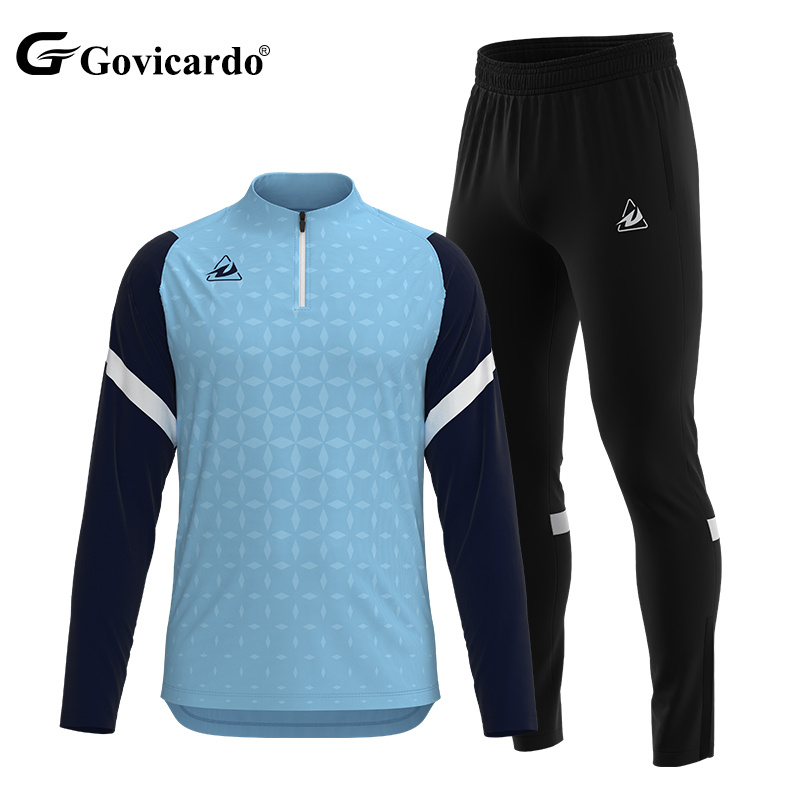 Men's Winter Training Football Tracksuit Jacket Wholesale Polyester Soccer Sweat Suits with 1/4 Zipper OEM Service Available