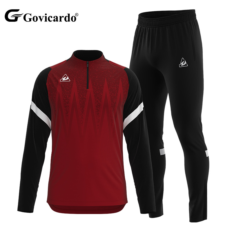 Custom 1/4 Zipper Long Sleeve Jersey Pant Set Soccer & Football Sports Training Tracksuit with Sublimation Print Logo Jacket
