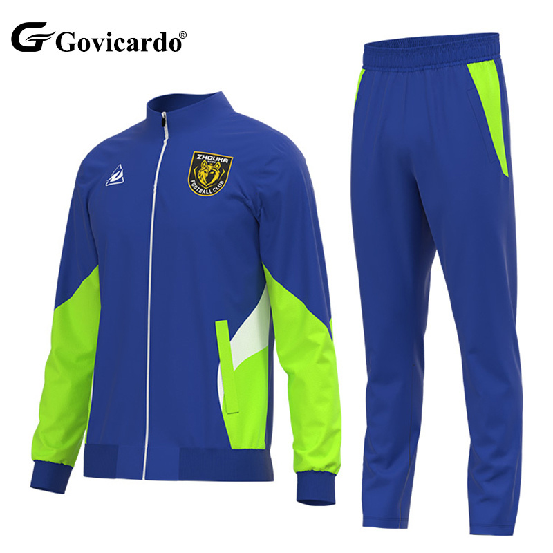 Wholesale Men's Soccer Jacket Suit Customizable Outdoor Windproof Football Tracksuit Long Sleeve Pants Newest Automated Cutting