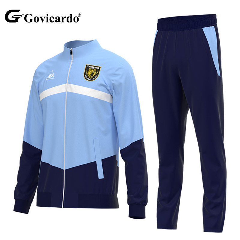 New Arrival Custom Team Club Logo Men Football Jacket Sets Sport Training Long Sleeves and Pants Adult Soccer Tracksuit Kits