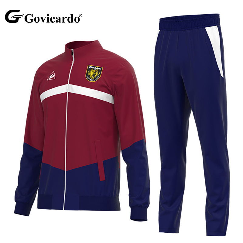 Custom Wholesale Sublimated Printing Pattern Adult Soccer Tracksuit Sets Long Zip Windproof Football Jacket Kits for Winter