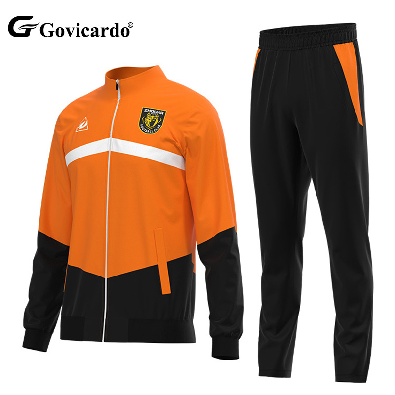 Custom Men's Soccer Jacket Kits Hot Sale Windproof Training Football Tracksuit Sets Long Sleeve Pants for Autumn Winter