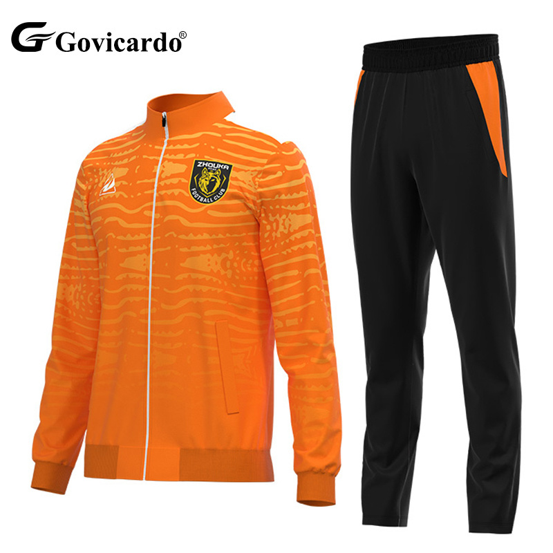Custom High Quality Windproof Warm Full Zipper Adult Soccer Tracksuit Sets Football Jacket Kits for Men's Training Winter Autumn