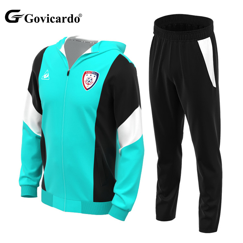 OEM ODM Custom Men's Soccer Jacket Pants Polyester Sublimation Sport Training Full Zipper Tracksuit Sets for Winter Autumn