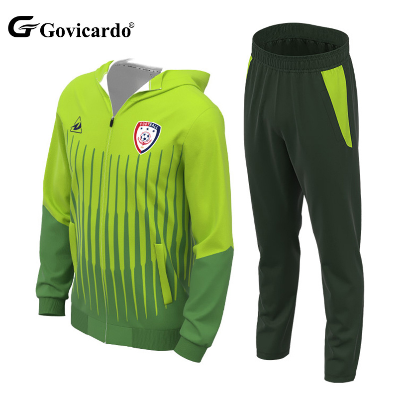 Customizable Men's Soccer Jacket Sets Polyester Printing Logo Pattern Full Zipper Long Sleeve Breathable Sport OEM Service