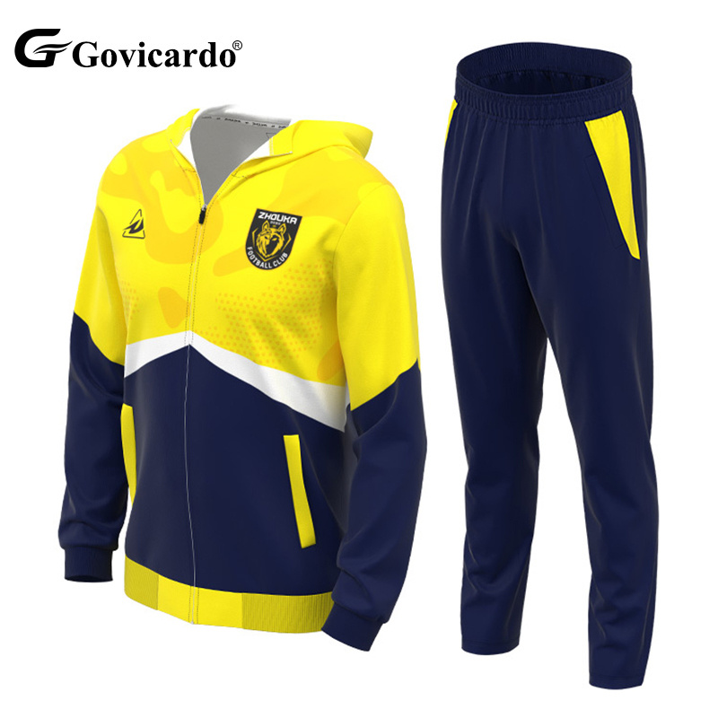 High Quality Custom Long Sleeve Sport Training Men Soccer Jacket Sets Full Zipper Sublimation Polyester Adult Football Tracksuit