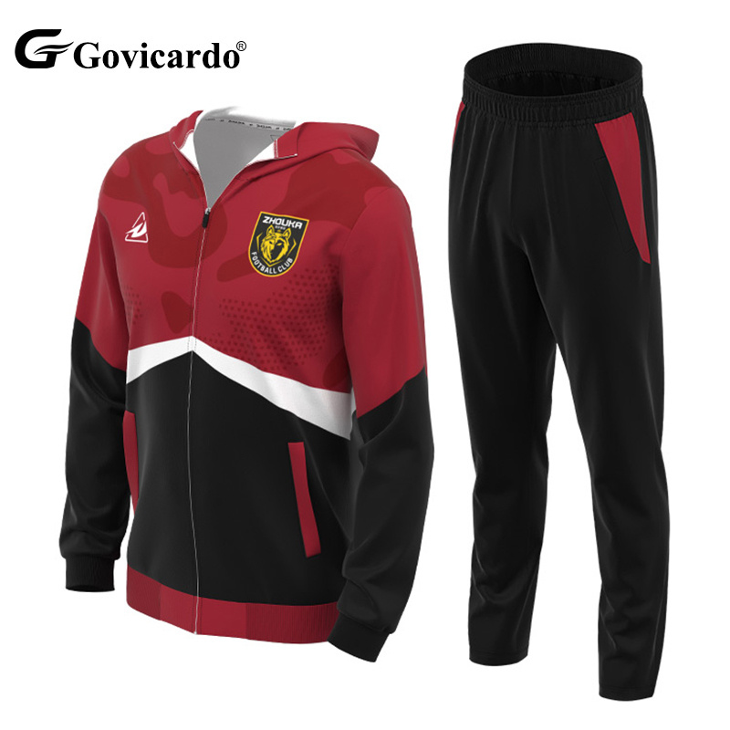Custom Polyester Printing Logo Football Jacket Set Adult Training Sport Long Sleeve Full Zipper Automated Cutting Sublimation