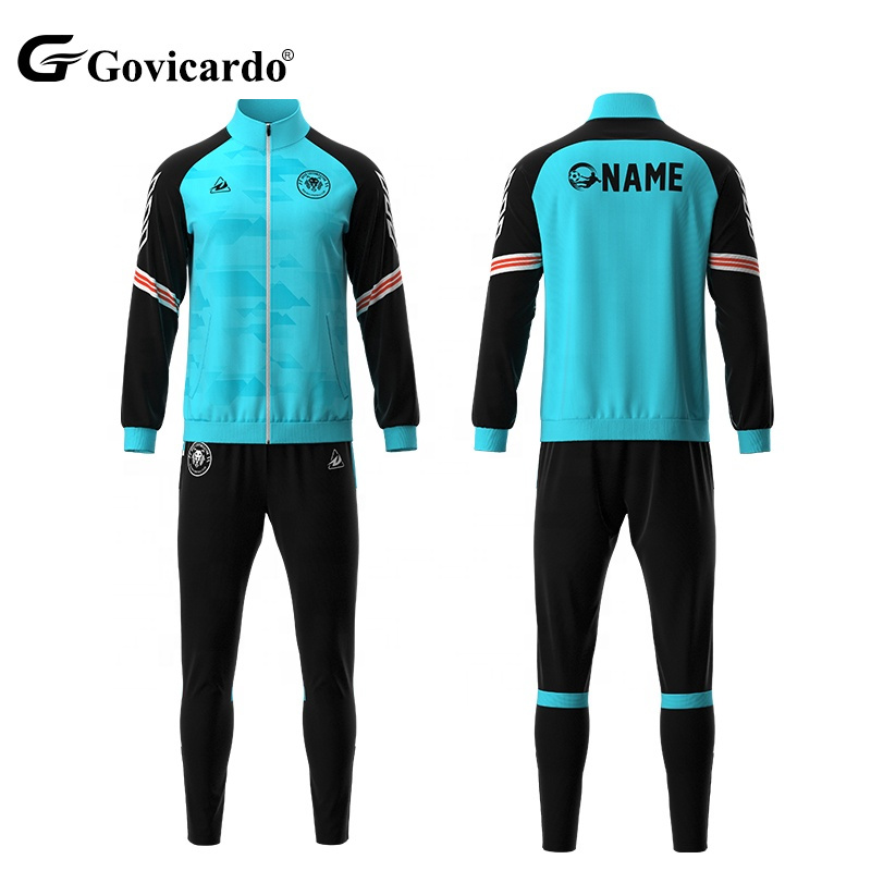 Men's Custom Football Tracksuit Set Breathable Polyester Full Zipper Soccer Jacket Kits Digital Print Logo for Automated Cutting