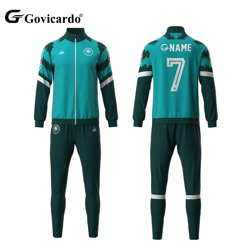 Custom Men's Winter Football Soccer Jacket Sets Wholesale Long Sleeve Tracksuit Full Zipper Automated Cutting Training Running