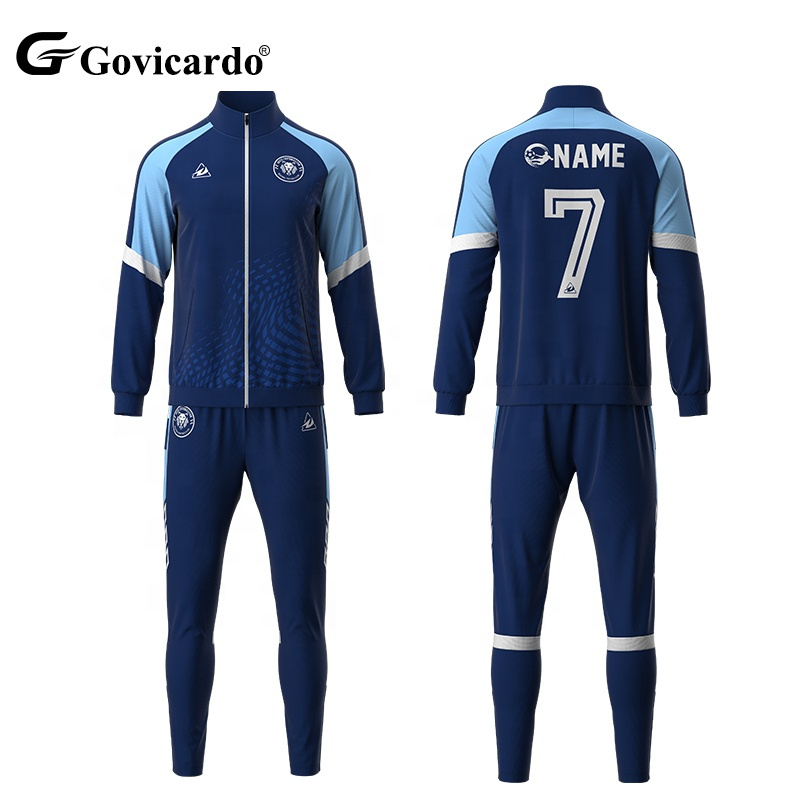 High Quality Custom Youth Football Jacket Kits Full Zipper Soccer Tracksuit Digital Print Logo Number Team Club Logo High