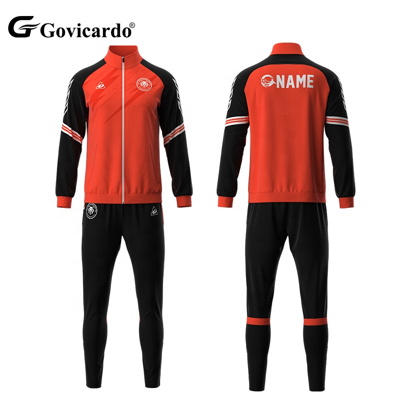 Customizable Vintage Football Tracksuit Kits for Men Full Zipper Long Sleeve Sport Running Training Warm Soccer Jacket Sets