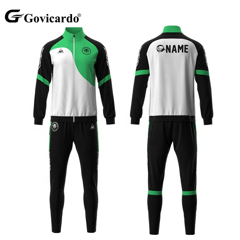 Men's Comfortable Training Soccer Jacket Sets Custom Breathable Full Zipper Football Tracksuit Kits Low MOQ Sublimation Adults