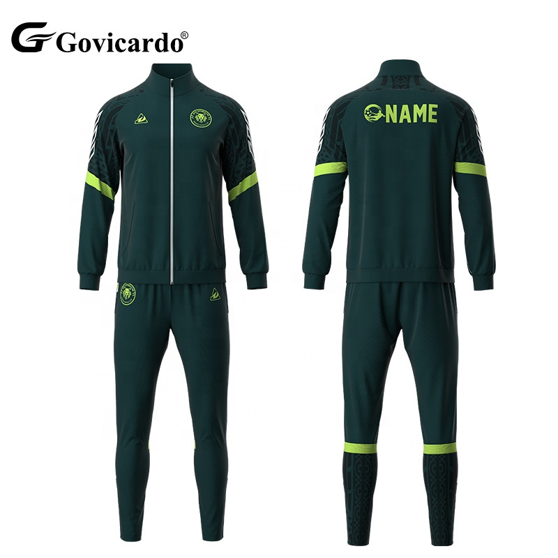 Wholesale Custom Windproof Adult Football Jacket Tracksuit Kits Long Sleeve Soccer Jacket Full Zipper Men Sport Training Style