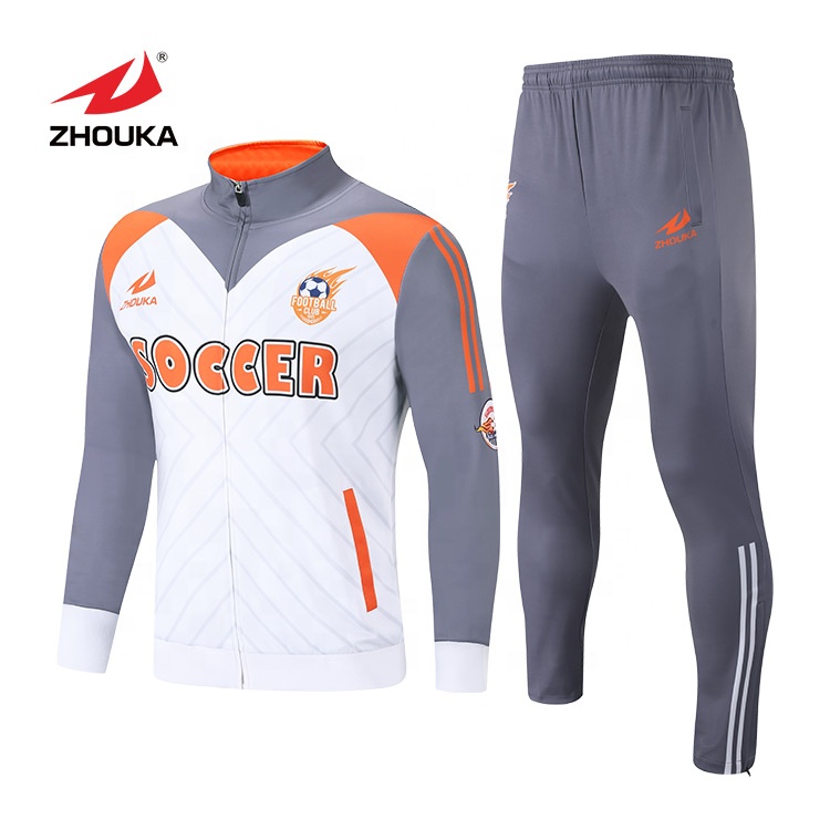 Wholesale White and Orange Customization Zip up Tracksuit Oem Custom Tracksuit for Soccer Club@详情1.jpg