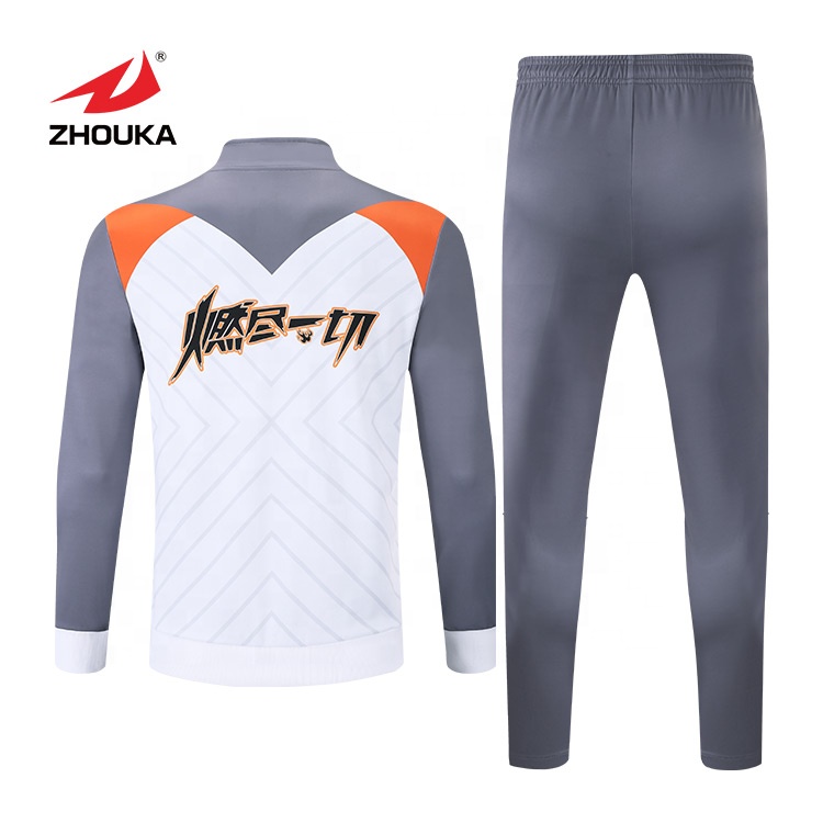 Wholesale White and Orange Customization Zip up Tracksuit Oem Custom Tracksuit for Soccer Club@详情2.jpg