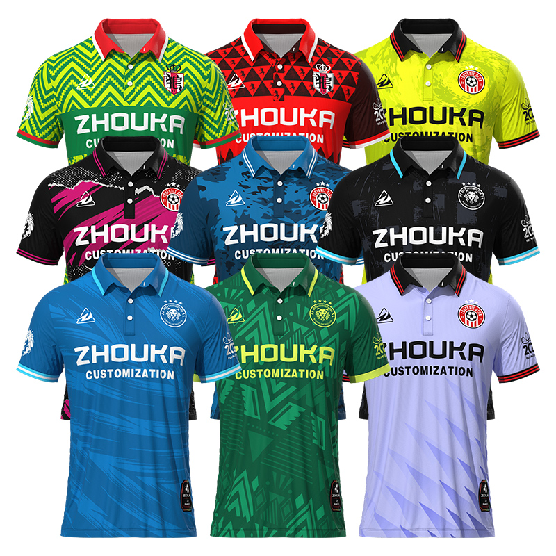 Custom Design Polyester Breathable Black Soccer Jersey Sublimation Pattern Embroidery Patch Logo Football Polo Soccer Shirt