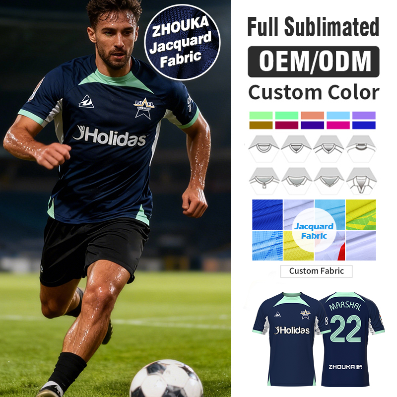 OEM Custom Jacquard Sublimation Soccer Jersey Manufacturer High Quality Polyester Breathable Sports Team Uniform Football Shirt