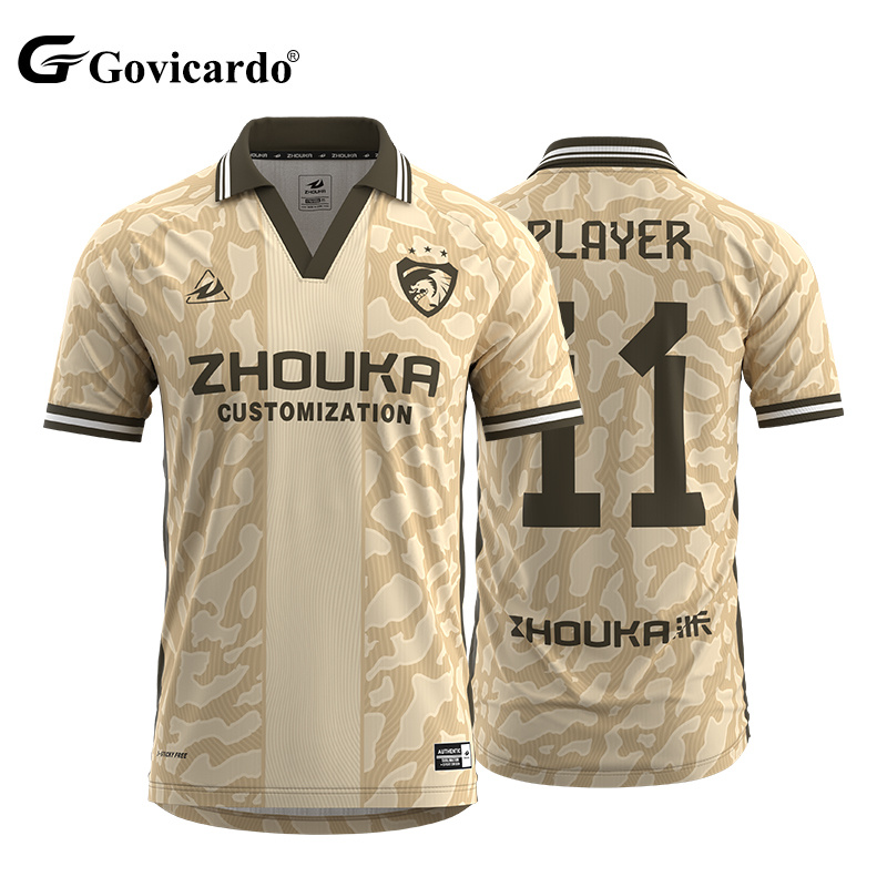 Wholesale Top Quality Breathable Retro Collar Soccer Jersey 