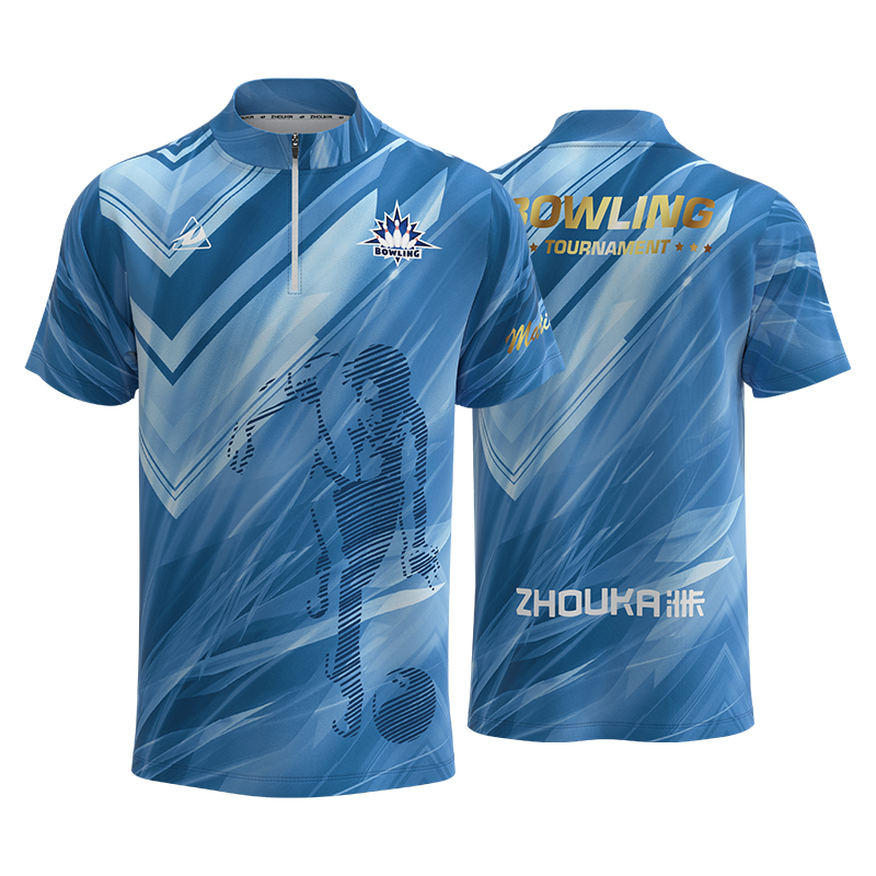 Manufacturer Customization Team Logo Pattern Sublimation Bowling Polo T Shirt 1/4 Zipper Short Sleeve Bowling Jersey Uniform