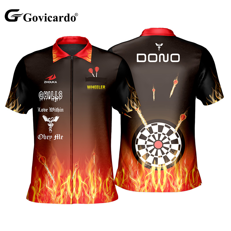 Customization Free Design Sublimation Polo Dart Jerseys Polyester Print Your Own Logo Full Zipper Team Dart Shirts With Pocket