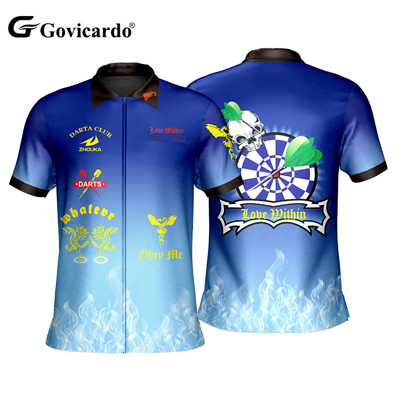 OEM Design Your Own Custom Polo Dart Shirts Jersey Polyester Quick Dry Sublimation Printed Full Zipper Dart Uniforms for Adult