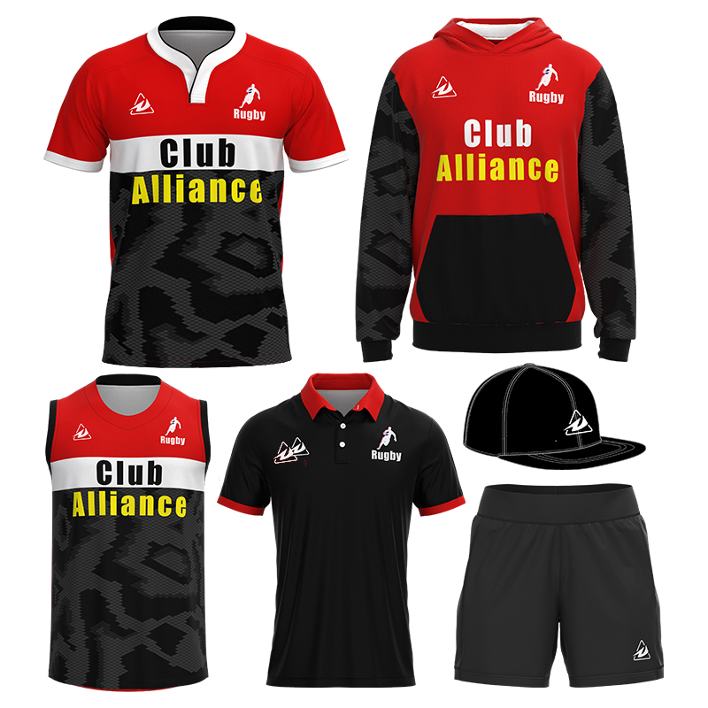 Custom Designed Rugby Football Wear Kit Breathable Jerseys Shorts Polo Shirt Hoodies With Digital Printing Uniform Singlets