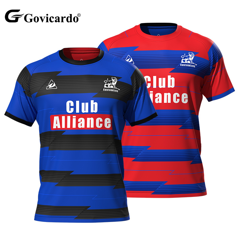 Customizable 100% Polyester Knitted Striped Rugby Shirt High Quality Reversible Sublimated Jersey for Men's Football Wear