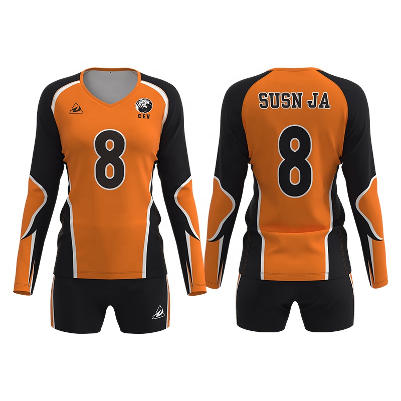 Wholesale Custom Women's Long Sleeve Volleyball Jersey Breathable Comfortable Sport Wear Sets with Logo Printing