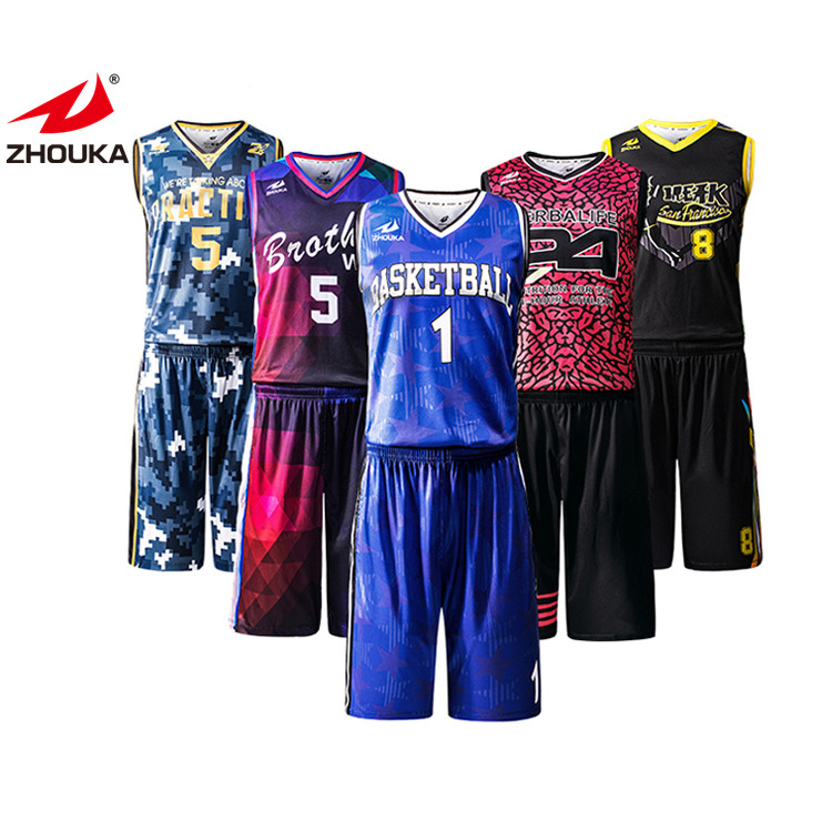 Simple Design Adult Basketball Jersey Customizable Team Name Breathable Black and Blue Set