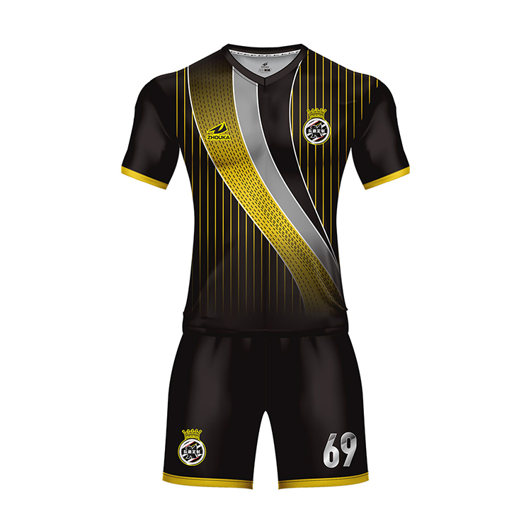 Wholesale Customized Design Football Sport Wear Black Sublimated Printed V Neck Football Jersey Set Soccer Uniforms