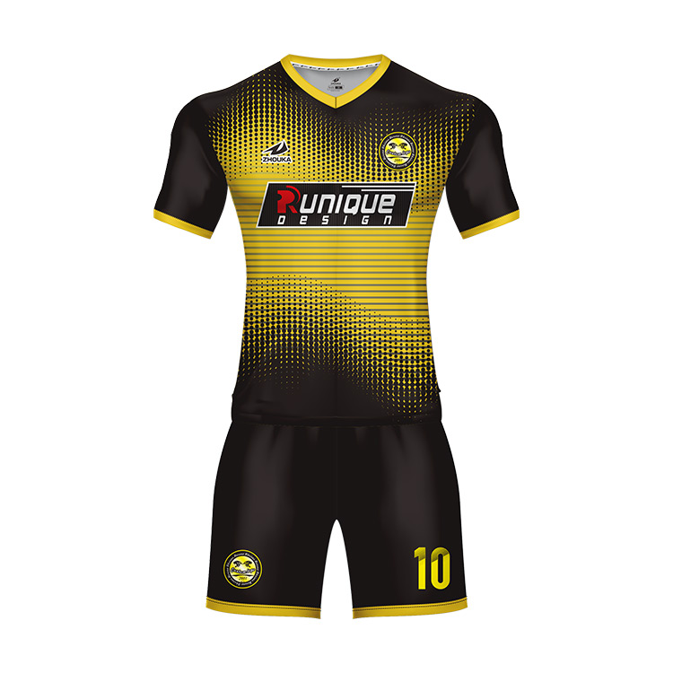 Sports Jersey New Model Black and Gold Custom 100% Polyester V Neck Soccer Uniform