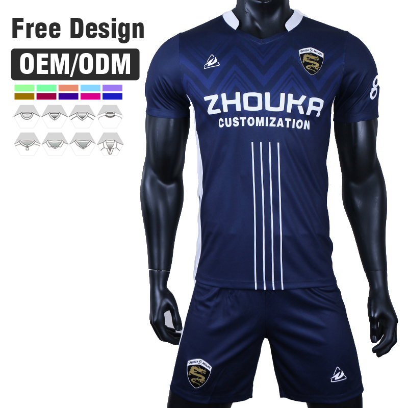 OEM Custom High Quality Polyester Strip Design Men Soccer Jersey Set Full Sublimation Club Football Uniform Teams Kits
