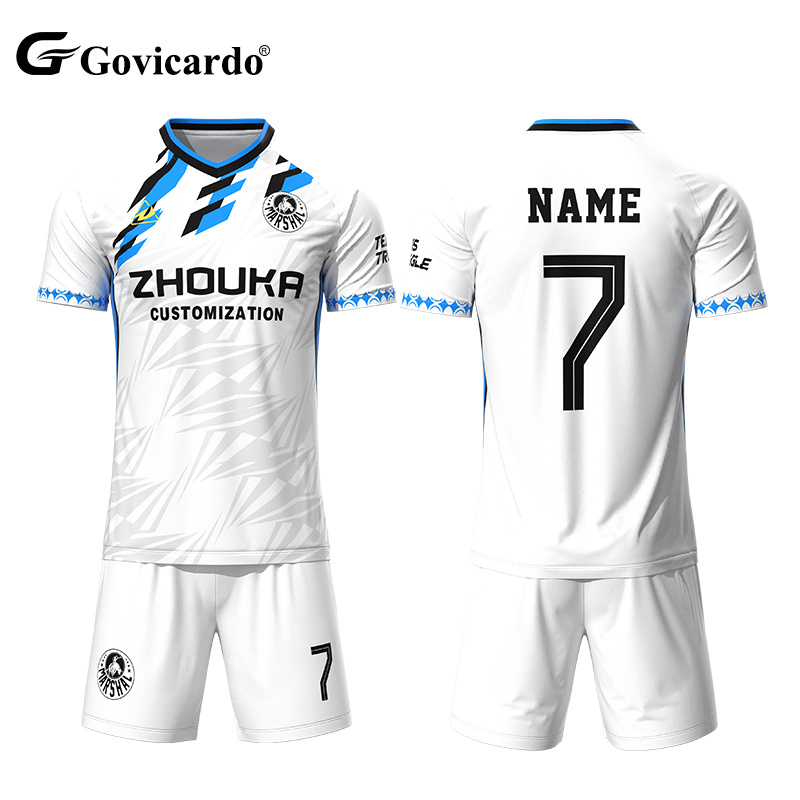 Custom Quick Dry Adult Polyester Football Uniform Embroidered Digital Printed Team Name Logo Automated Cutting Soccer Jersey Set