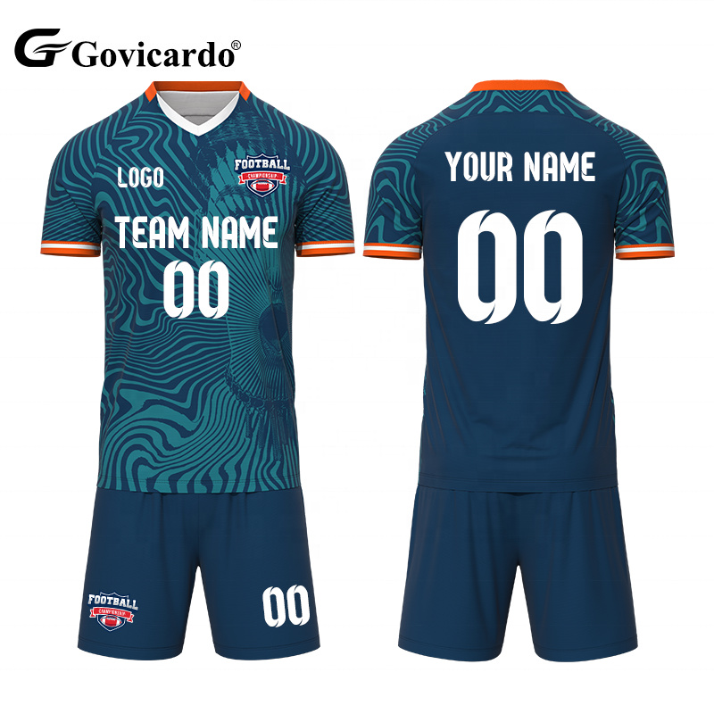Hot Sale 100% Polyester Mesh Fabric Football Jersey Sets Sport Quick Dry Soccer Wear Kits Custom Name Men Soccer Uniform Suit