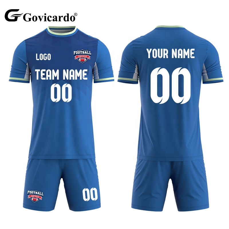 Manufacturer Custom 100% Polyester Jacquard Men's Soccer Wear Training Sport Team Football Jersey Sets Uniform Kits