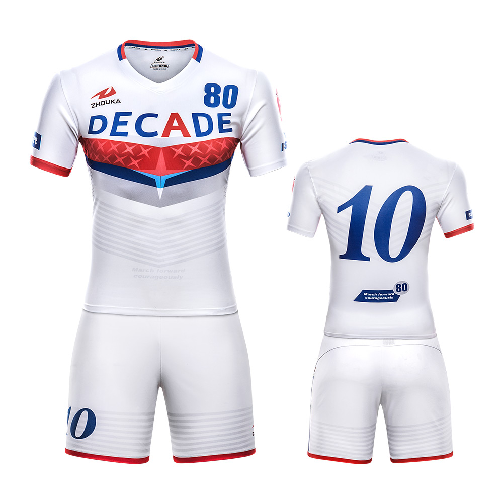 Wholesale Full Sublimation Custom Unique White Navy Blue Design Football Jersey
