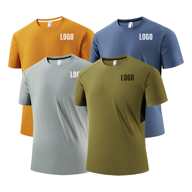 Seamless Splicing Casual Fitness Gym Training Running T-Shirt Custom Print Logo Men's Lightweight Spandex Sportswear for Summer