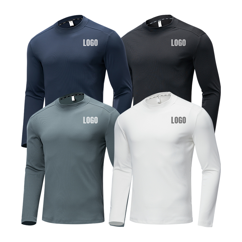 Men's Slim Fit Long Sleeve Gym Compression Shirt Custom Logo Dry Fit Training Top for Spring Workout Breathable Plus Size