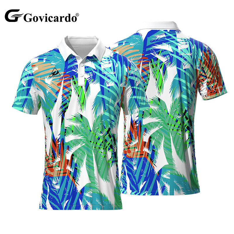 OEM Custom Men's Golf for Polo Shirt Quick-Drying Polyester Spandex Jersey Short Sleeve with Floral Pattern Sublimated Print