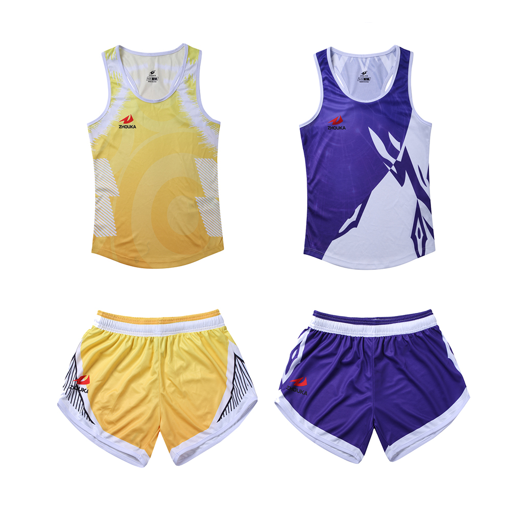 Customized Men's Running Wear Wholesale Purple and White Breathable Sublimation XL Plus Size Custom Logo for Summer Sports