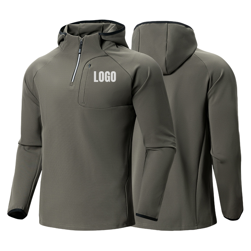 Custom Logo Keep Warm Polyester Breathable Hooded Sport Track Jacket Plain Gym Zipper Running Training Jacket for Men
