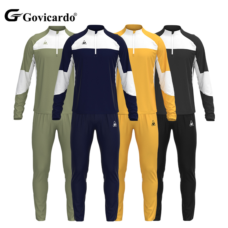 OEM Custom Men's Polyester Soccer Training Tracksuit 1/4 Half Zipper Jogging Sport Fitness Two Piece Football Plus Size Printed