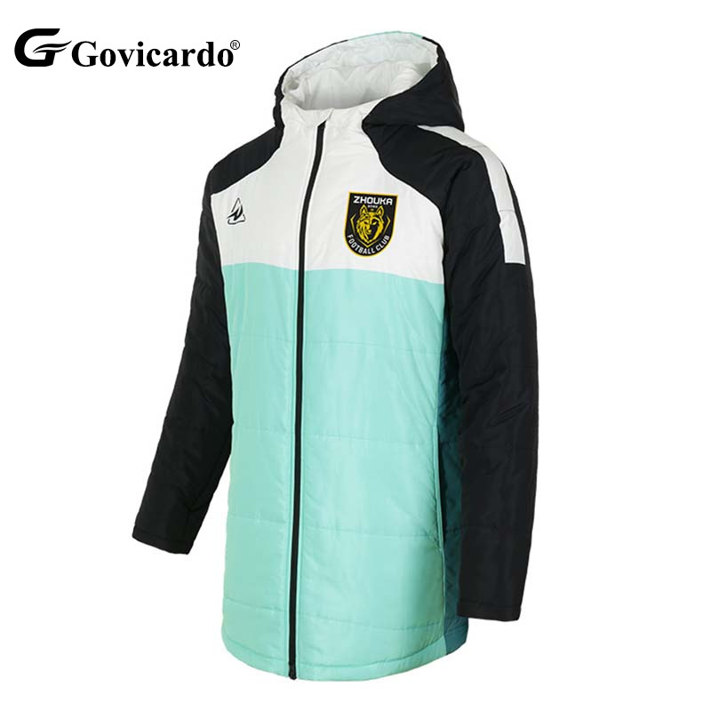 Personalization Custom Full Print Soccer Jacket Warm Waterproof Padded Football Coat with Hood for Team Winter Training Uniform