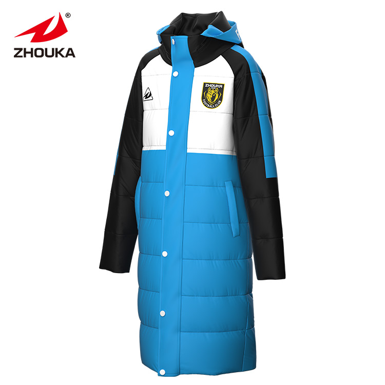 Men's Waterproof Reversible Winter Coat with Zipper Closure Bifurcated Design Thick Cotton Filled Long Hem